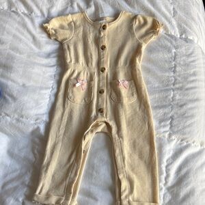Cream Kids One Piece Bodysuit with Pink Accents
